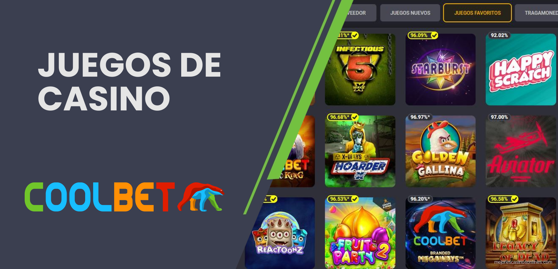 Amplia selección de tragamonedas y juegos en vivo en Coolbet Argentina